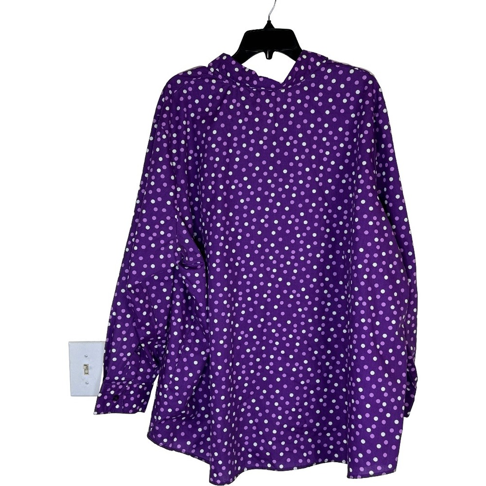 Woman Within Purple Polka Dot Button Up Shirt Womens 3X Long Sleeve Cotton Blend - Picture 7 of 11